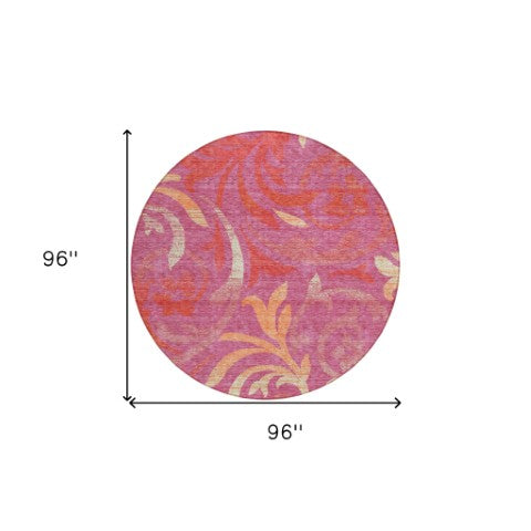 Homeroots 3' Beige Taupe And Copper Floral Area Rug - Durable, Washable Design For Indoor And Outdoor Spaces 8' Round Polyester 585768