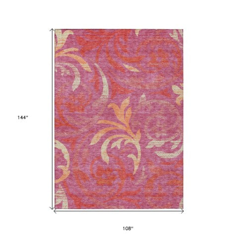 Homeroots 3' Beige Taupe And Copper Floral Area Rug - Durable, Washable Design For Indoor And Outdoor Spaces 9' X 12' Polyester 585770