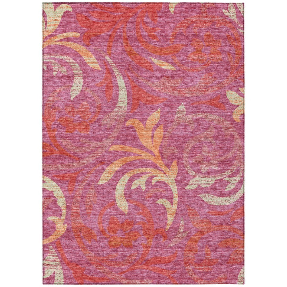 HomeRoots 9' Floral Washable Area Rug - Blush Orange and Ivory Design for Indoor & Outdoor Spaces, Easy Care 9' X 12' 585770