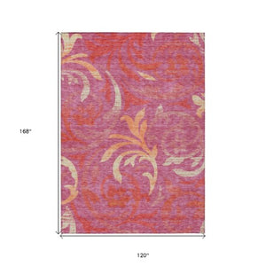 Homeroots 3' Beige Taupe And Copper Floral Area Rug - Durable, Washable Design For Indoor And Outdoor Spaces 10' X 14' Polyester 585771