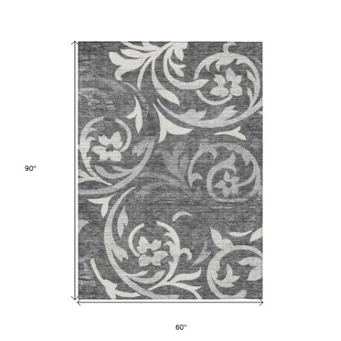 Homeroots 3' Beige Taupe And Copper Floral Area Rug - Durable, Washable Design For Indoor And Outdoor Spaces 5' X 8' Polyester 585773