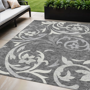 Homeroots 3' Beige Taupe And Copper Floral Area Rug - Durable, Washable Design For Indoor And Outdoor Spaces 5' X 8' Polyester 585773