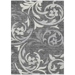 HomeRoots 5' Charcoal Silver Gray Floral Area Rug - Washable, Durable, Versatile for Indoor & Outdoor Spaces 5' X 8' 585773