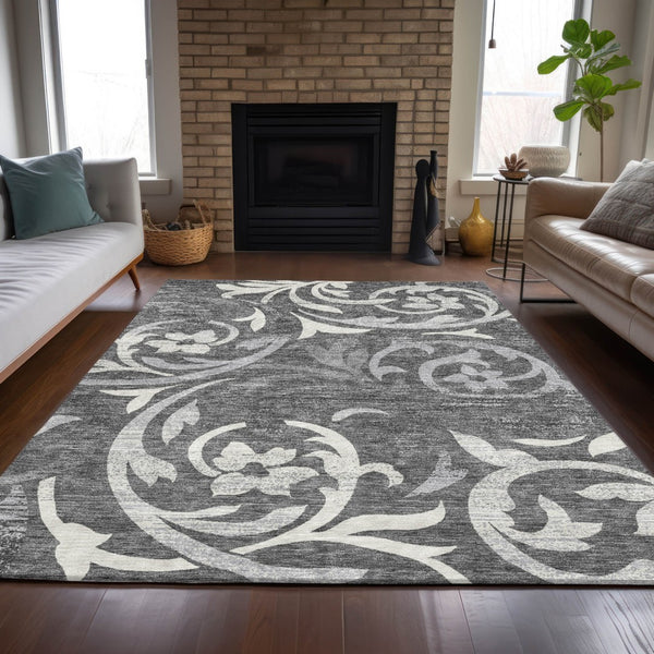 Homeroots 3' Beige Taupe And Copper Floral Area Rug - Durable, Washable Design For Indoor And Outdoor Spaces 5' X 8' Polyester 585773