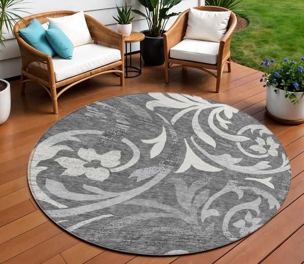 Homeroots 3' Beige Taupe And Copper Floral Area Rug - Durable, Washable Design For Indoor And Outdoor Spaces 8' Round Polyester 585774