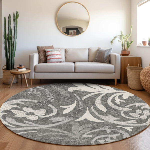 Homeroots 3' Beige Taupe And Copper Floral Area Rug - Durable, Washable Design For Indoor And Outdoor Spaces 8' Round Polyester 585774