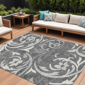 Homeroots 3' Beige Taupe And Copper Floral Area Rug - Durable, Washable Design For Indoor And Outdoor Spaces 8' X 10' Polyester 585775