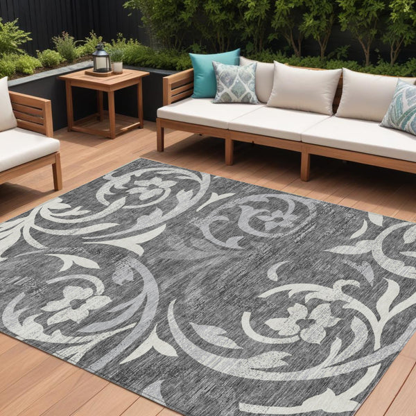 Homeroots 3' Beige Taupe And Copper Floral Area Rug - Durable, Washable Design For Indoor And Outdoor Spaces 8' X 10' Polyester 585775