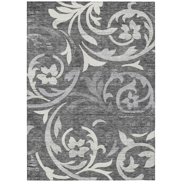 HomeRoots 5' Charcoal Silver Gray Floral Area Rug - Washable, Durable, Versatile for Indoor & Outdoor Spaces 10' X 14' 585777