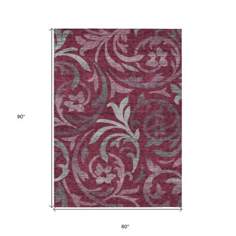 Homeroots 3' Beige Taupe And Copper Floral Area Rug - Durable, Washable Design For Indoor And Outdoor Spaces 5' X 8' Polyester 585779