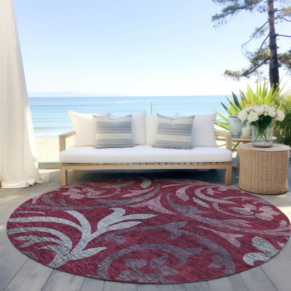 Homeroots 3' Beige Taupe And Copper Floral Area Rug - Durable, Washable Design For Indoor And Outdoor Spaces 8' Round Polyester 585780