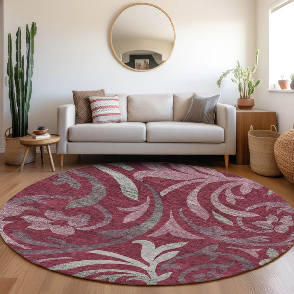 Homeroots 3' Beige Taupe And Copper Floral Area Rug - Durable, Washable Design For Indoor And Outdoor Spaces 8' Round Polyester 585780