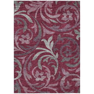 HomeRoots 5' Elegant Red Gray and Silver Floral Area Rug for Indoor Outdoor Use - Stain Resistant & Washable 10' X 14' 585783