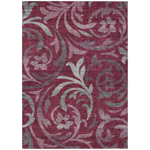 HomeRoots 5' Elegant Red Gray and Silver Floral Area Rug for Indoor Outdoor Use - Stain Resistant & Washable 10' X 14' 585783