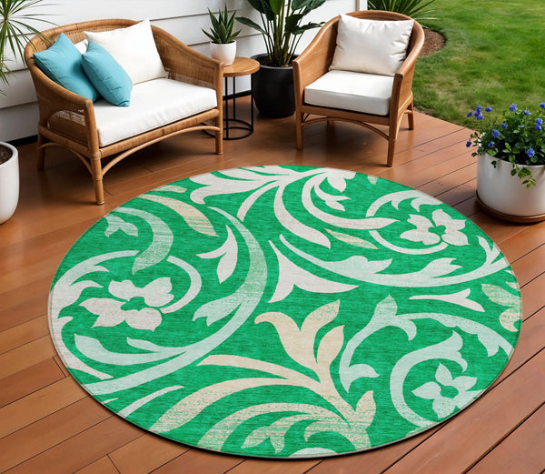 Homeroots 3' Beige Taupe And Copper Floral Area Rug - Durable, Washable Design For Indoor And Outdoor Spaces 8' Round Polyester 585786