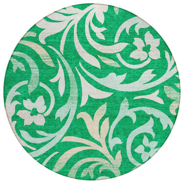 HomeRoots 5' Refresh Your Space with a Mint Green and Ivory Floral Area Rug – Durable, Washable, Stylish Design 8' Round 585786