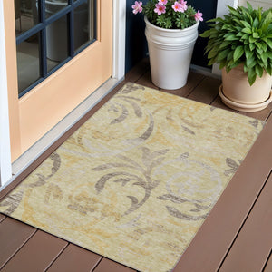 Homeroots 3' Beige Taupe And Copper Floral Area Rug - Durable, Washable Design For Indoor And Outdoor Spaces 3' X 5' Polyester 585790