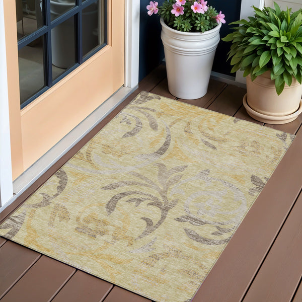 Homeroots 3' Beige Taupe And Copper Floral Area Rug - Durable, Washable Design For Indoor And Outdoor Spaces 3' X 5' Polyester 585790