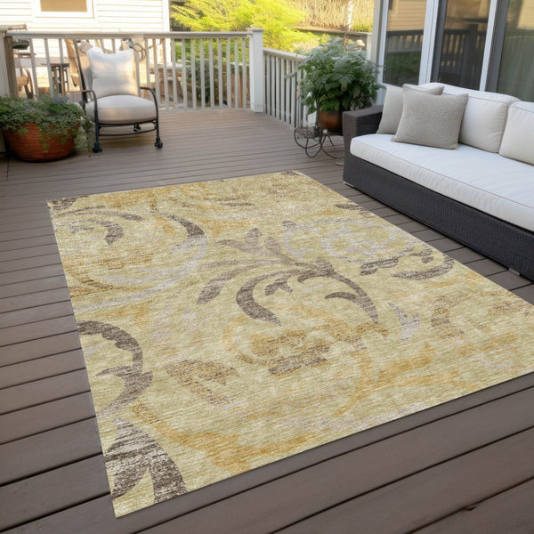 Homeroots 3' Beige Taupe And Copper Floral Area Rug - Durable, Washable Design For Indoor And Outdoor Spaces 3' X 5' Polyester 585790