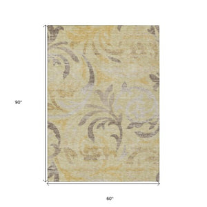 Homeroots 3' Beige Taupe And Copper Floral Area Rug - Durable, Washable Design For Indoor And Outdoor Spaces 5' X 8' Polyester 585791