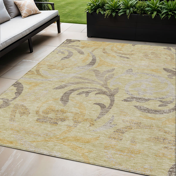 Homeroots 3' Beige Taupe And Copper Floral Area Rug - Durable, Washable Design For Indoor And Outdoor Spaces 5' X 8' Polyester 585791