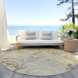 Homeroots 3' Beige Taupe And Copper Floral Area Rug - Durable, Washable Design For Indoor And Outdoor Spaces 8' Round Polyester 585792