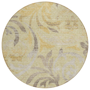 HomeRoots 5' Elegant Gold Beige Taupe Floral Indoor Outdoor Area Rug - Durable, Washable, and Stylish Decor 8' Round 585792