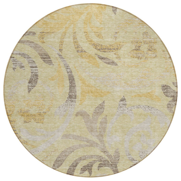 HomeRoots 5' Elegant Gold Beige Taupe Floral Indoor Outdoor Area Rug - Durable, Washable, and Stylish Decor 8' Round 585792