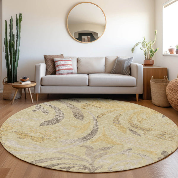 Homeroots 3' Beige Taupe And Copper Floral Area Rug - Durable, Washable Design For Indoor And Outdoor Spaces 8' Round Polyester 585792