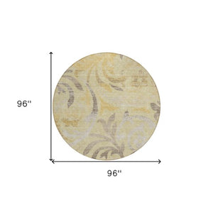 Homeroots 3' Beige Taupe And Copper Floral Area Rug - Durable, Washable Design For Indoor And Outdoor Spaces 8' Round Polyester 585792