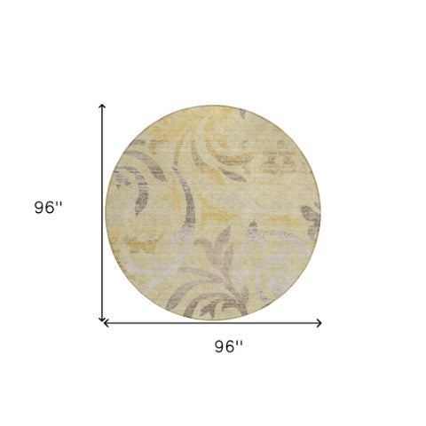 Homeroots 3' Beige Taupe And Copper Floral Area Rug - Durable, Washable Design For Indoor And Outdoor Spaces 8' Round Polyester 585792