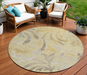Homeroots 3' Beige Taupe And Copper Floral Area Rug - Durable, Washable Design For Indoor And Outdoor Spaces 8' Round Polyester 585792