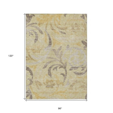 Homeroots 3' Beige Taupe And Copper Floral Area Rug - Durable, Washable Design For Indoor And Outdoor Spaces 8' X 10' Polyester 585793