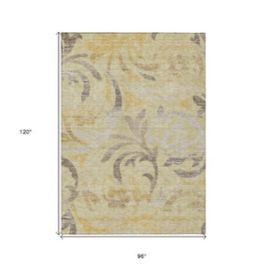 Homeroots 3' Beige Taupe And Copper Floral Area Rug - Durable, Washable Design For Indoor And Outdoor Spaces 8' X 10' Polyester 585793