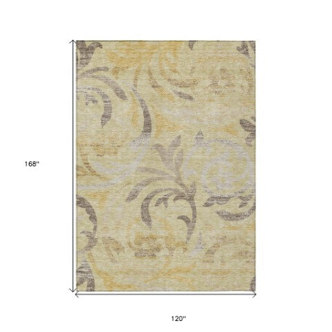 Homeroots 3' Beige Taupe And Copper Floral Area Rug - Durable, Washable Design For Indoor And Outdoor Spaces 10' X 14' Polyester 585795
