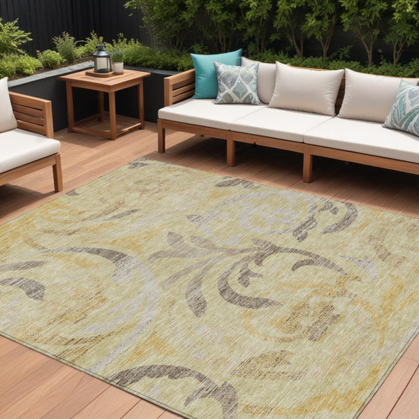 Homeroots 3' Beige Taupe And Copper Floral Area Rug - Durable, Washable Design For Indoor And Outdoor Spaces 10' X 14' Polyester 585795