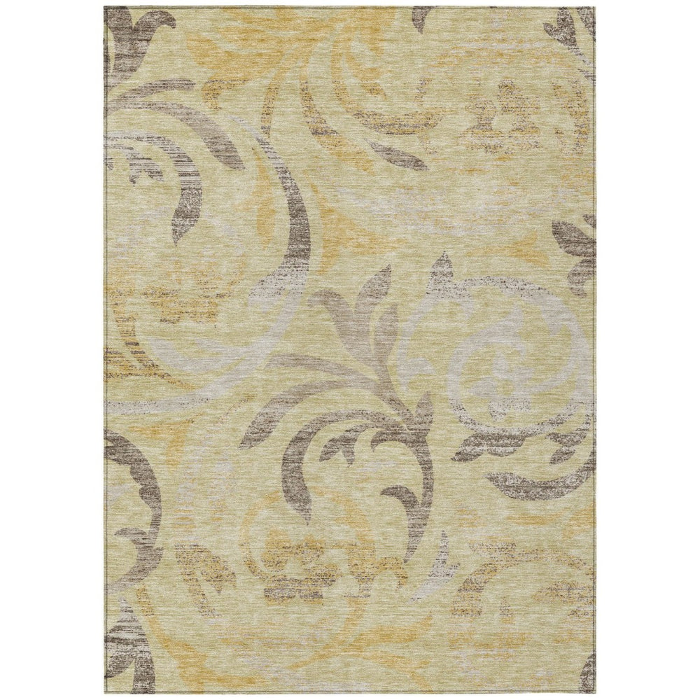 HomeRoots 5' Elegant Gold Beige Taupe Floral Indoor Outdoor Area Rug - Durable, Washable, and Stylish Decor 10' X 14' 585795