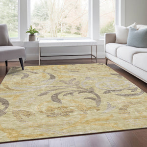 Homeroots 3' Beige Taupe And Copper Floral Area Rug - Durable, Washable Design For Indoor And Outdoor Spaces 10' X 14' Polyester 585795