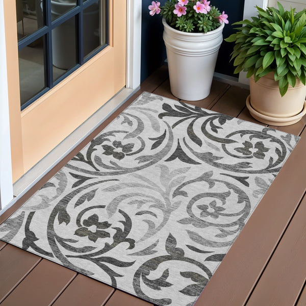 Homeroots 3' Beige Taupe And Copper Floral Area Rug - Durable, Washable Design For Indoor And Outdoor Spaces 3' X 5' Polyester 585796