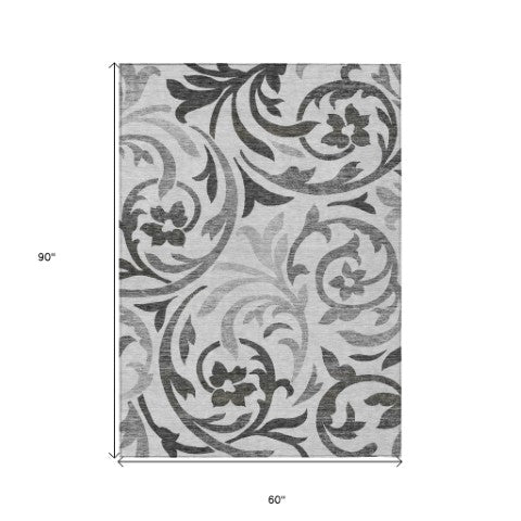 Homeroots 3' Beige Taupe And Copper Floral Area Rug - Durable, Washable Design For Indoor And Outdoor Spaces 5' X 8' Polyester 585797