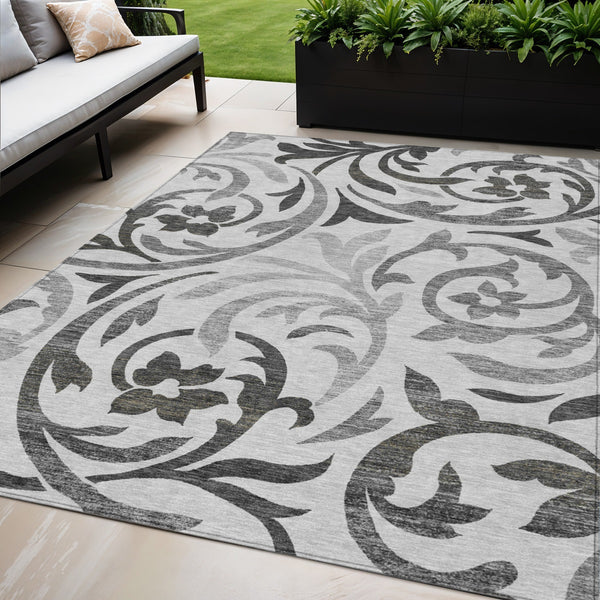 Homeroots 3' Beige Taupe And Copper Floral Area Rug - Durable, Washable Design For Indoor And Outdoor Spaces 5' X 8' Polyester 585797
