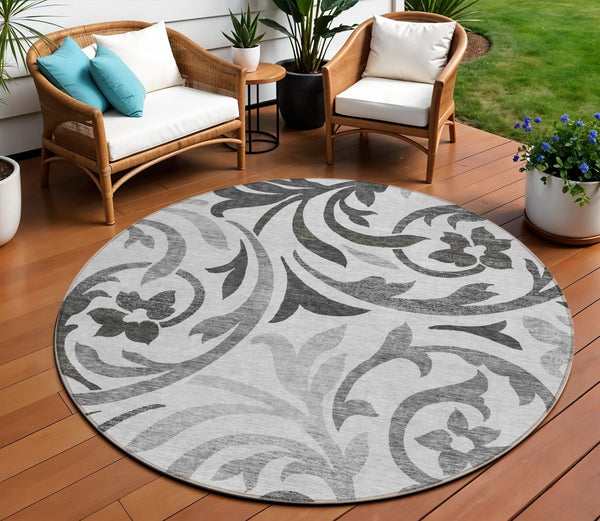 Homeroots 3' Beige Taupe And Copper Floral Area Rug - Durable, Washable Design For Indoor And Outdoor Spaces 8' Round Polyester 585798