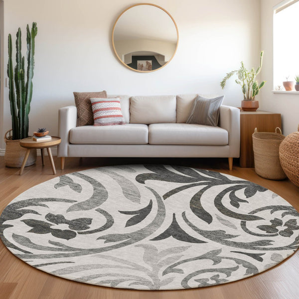 Homeroots 3' Beige Taupe And Copper Floral Area Rug - Durable, Washable Design For Indoor And Outdoor Spaces 8' Round Polyester 585798