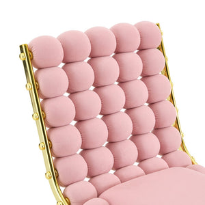English Elm Cream Dutch Velvet Swivel Chair Tufted Bubble Backrest Glam Armless Accent Seat Gold,Pink W3875P448020