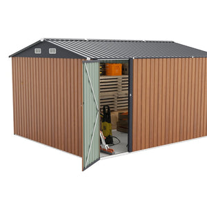 English Elm Campcraft Galvanized Steel Outdoor Storage Shed with Triple Lockable Doors and Vents W1598S00036