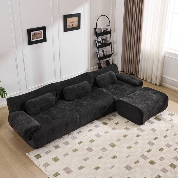 English Elm Modular Chenille Deep Seat Sectional Sofa with Bamboo Frame for Living Room Lounge Black W1829S00071