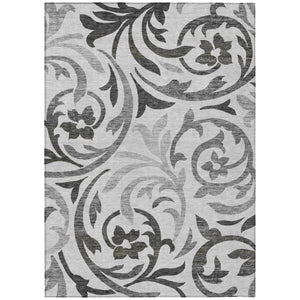 HomeRoots 9' Charcoal and Silver Floral Area Rug – Stylish, Durable, Washable for Indoor and Outdoor Use 9' X 12' 585800