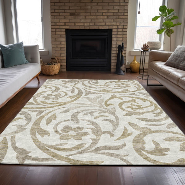Homeroots 3' Beige Taupe And Copper Floral Area Rug - Durable, Washable Design For Indoor And Outdoor Spaces 3' X 5' Polyester 585802