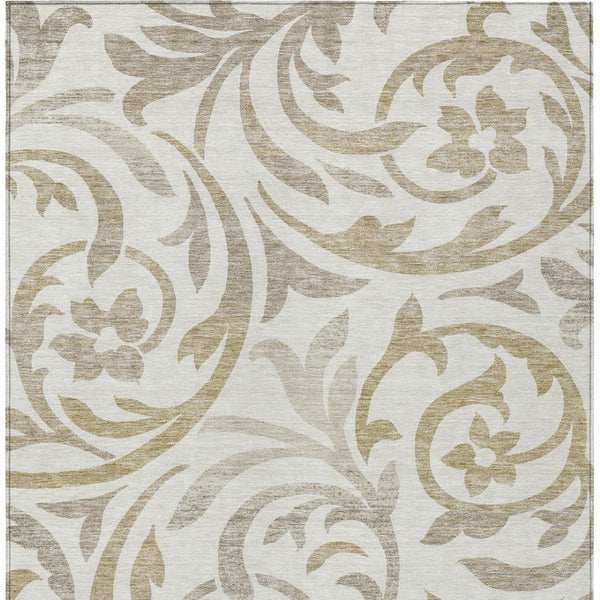 Homeroots 3' Beige Taupe And Copper Floral Area Rug - Durable, Washable Design For Indoor And Outdoor Spaces 5' X 8' Polyester 585803