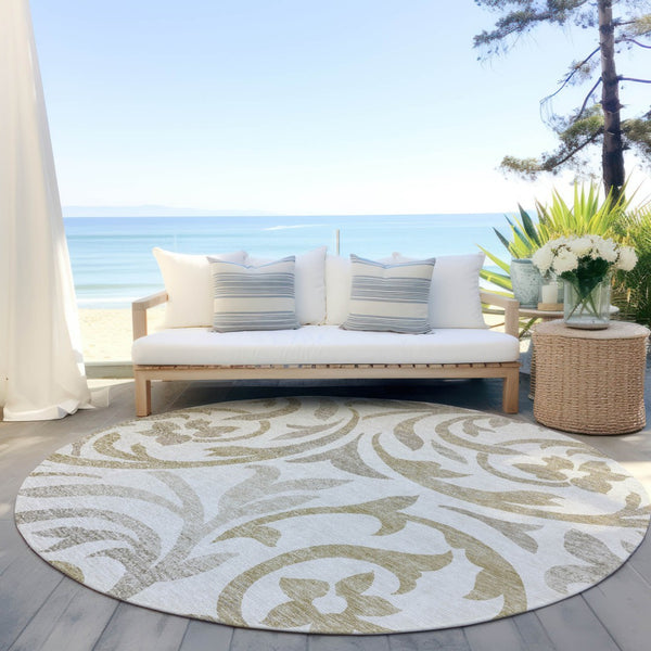 Homeroots 3' Beige Taupe And Copper Floral Area Rug - Durable, Washable Design For Indoor And Outdoor Spaces 8' Round Polyester 585804